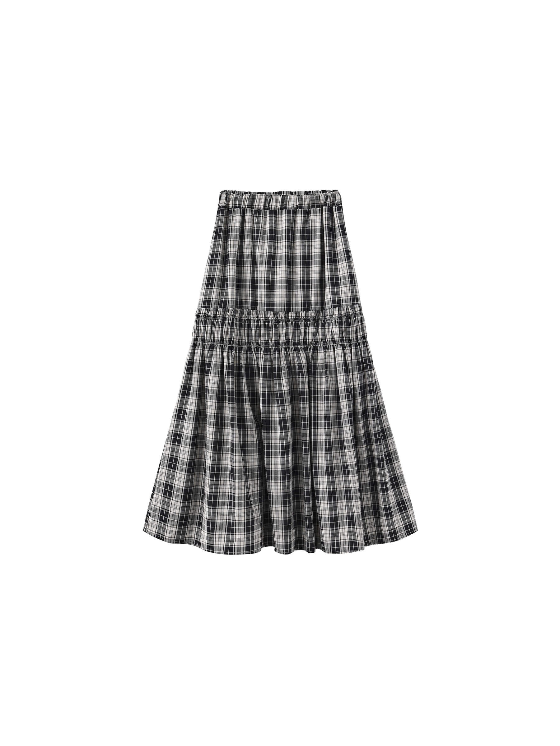 Elastic Drawstring High Waist Checked Skirt-7
