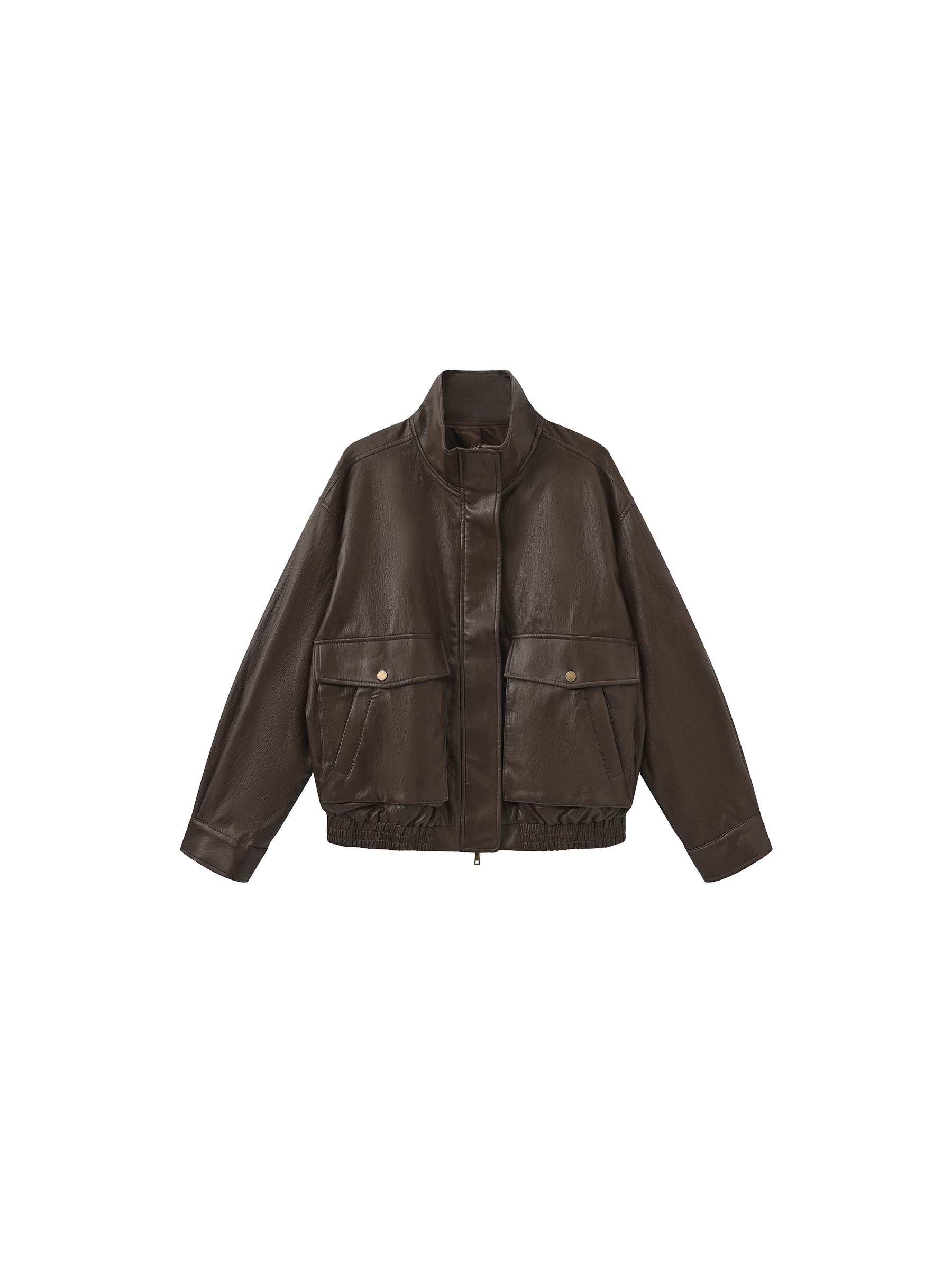 Stand Collar Vintage Faux Leather Jacket-15