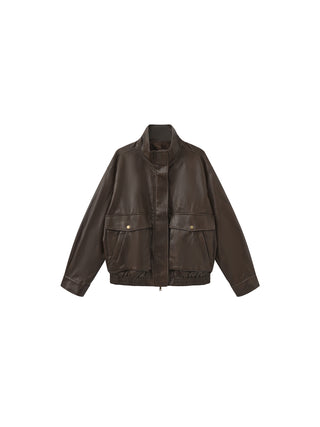 Stand Collar Vintage Faux Leather Jacket