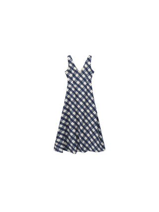 Plaid V-Neck Sleeveless Maxi Dress