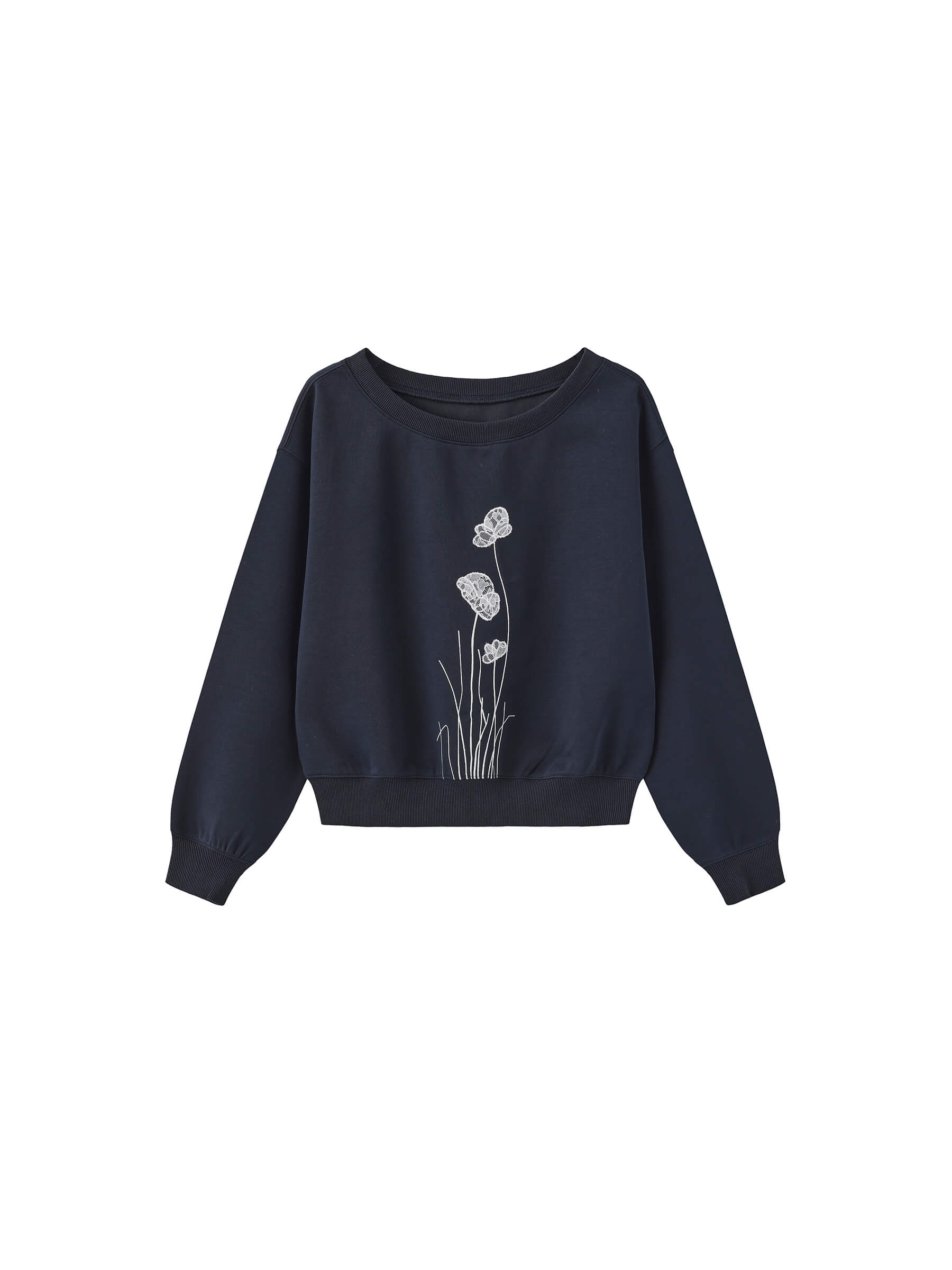 Lace Print Oversized Sweatshirt with Wide Neckline-17