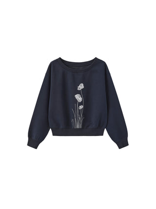Lace Print Oversized Sweatshirt with Wide Neckline