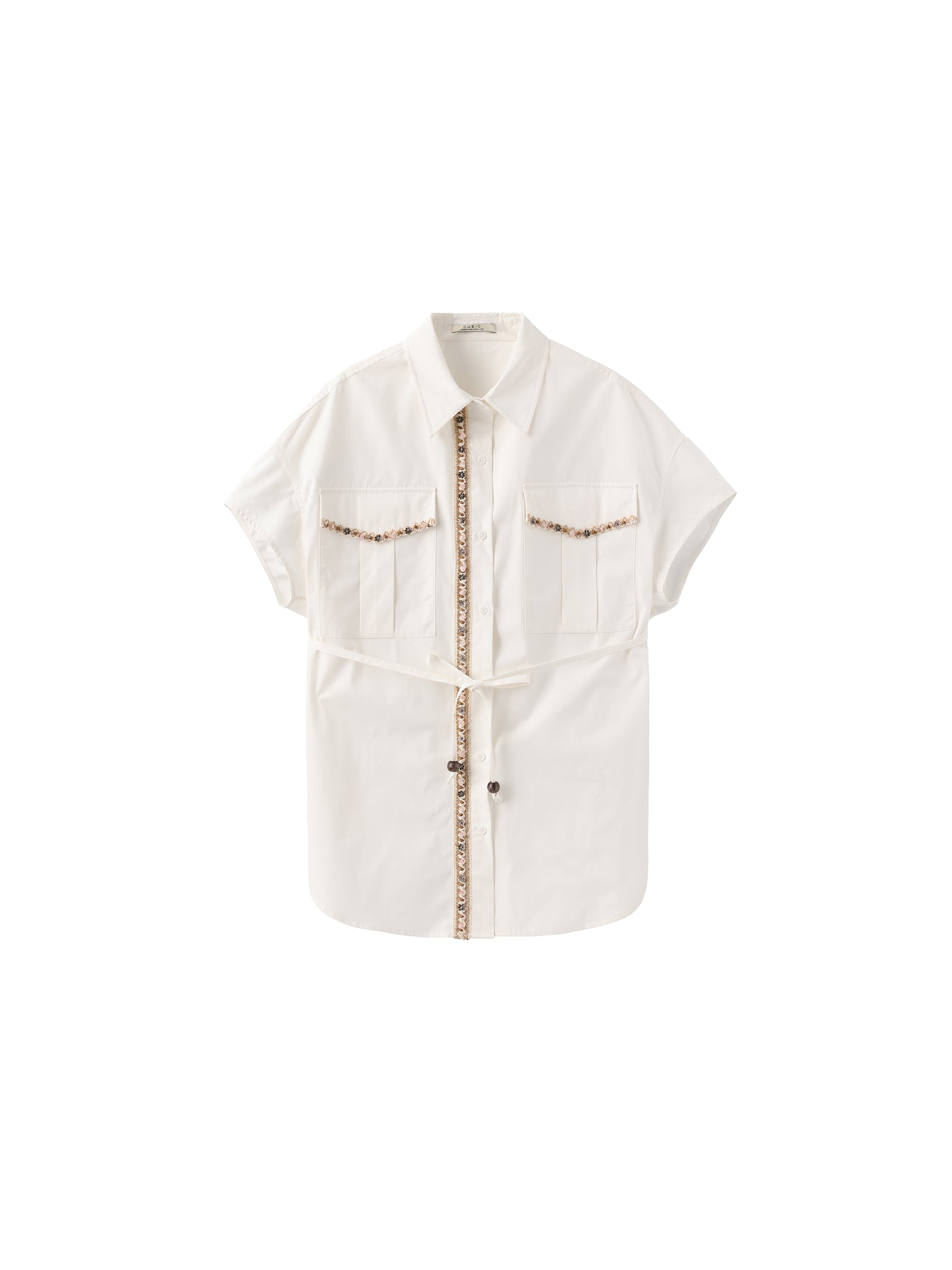 Beaded Placket Utility Short-Sleeve Shirt-15