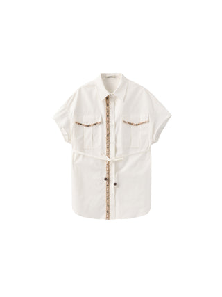 Beaded Placket Utility Short-Sleeve Shirt