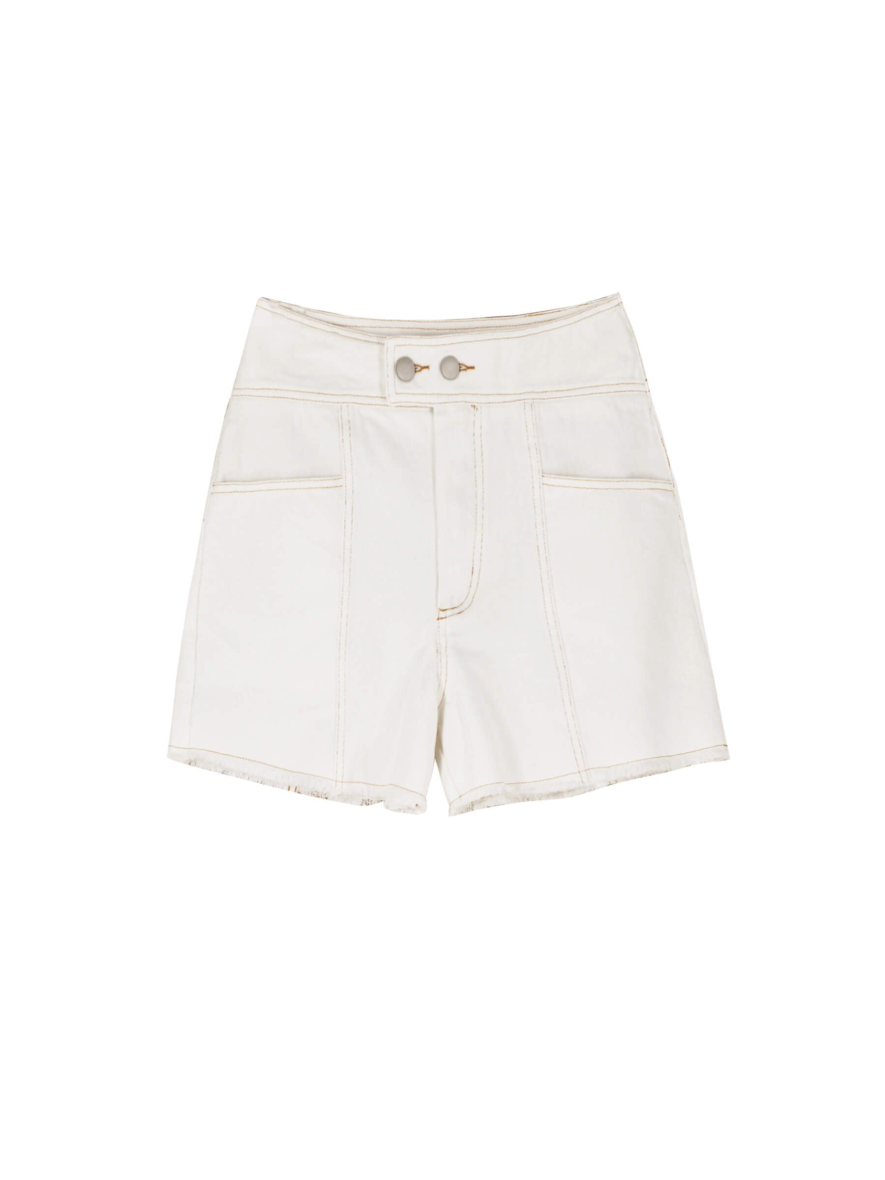 High Rise Denim Shorts with Raw Edge-17