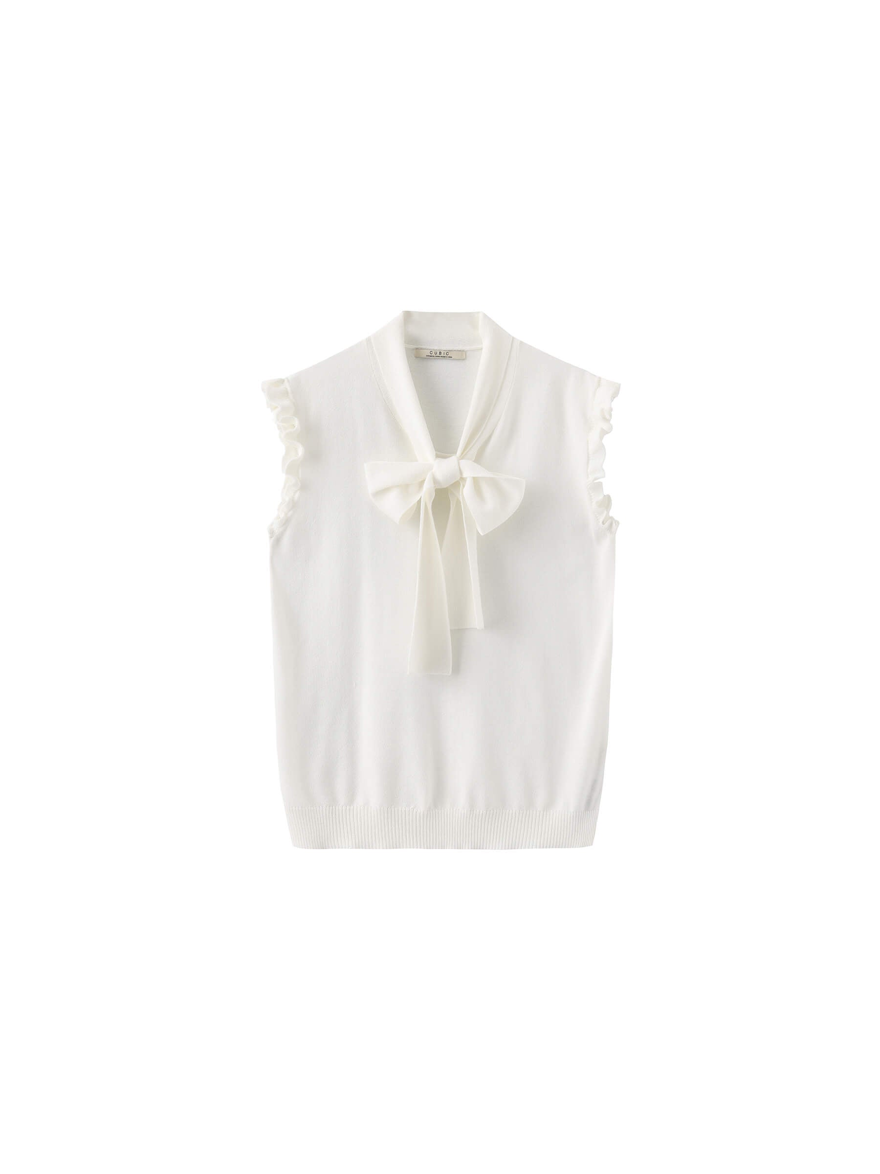 Ruffled Sleeve Sleeveless Knit Top with Attached Scarf-17