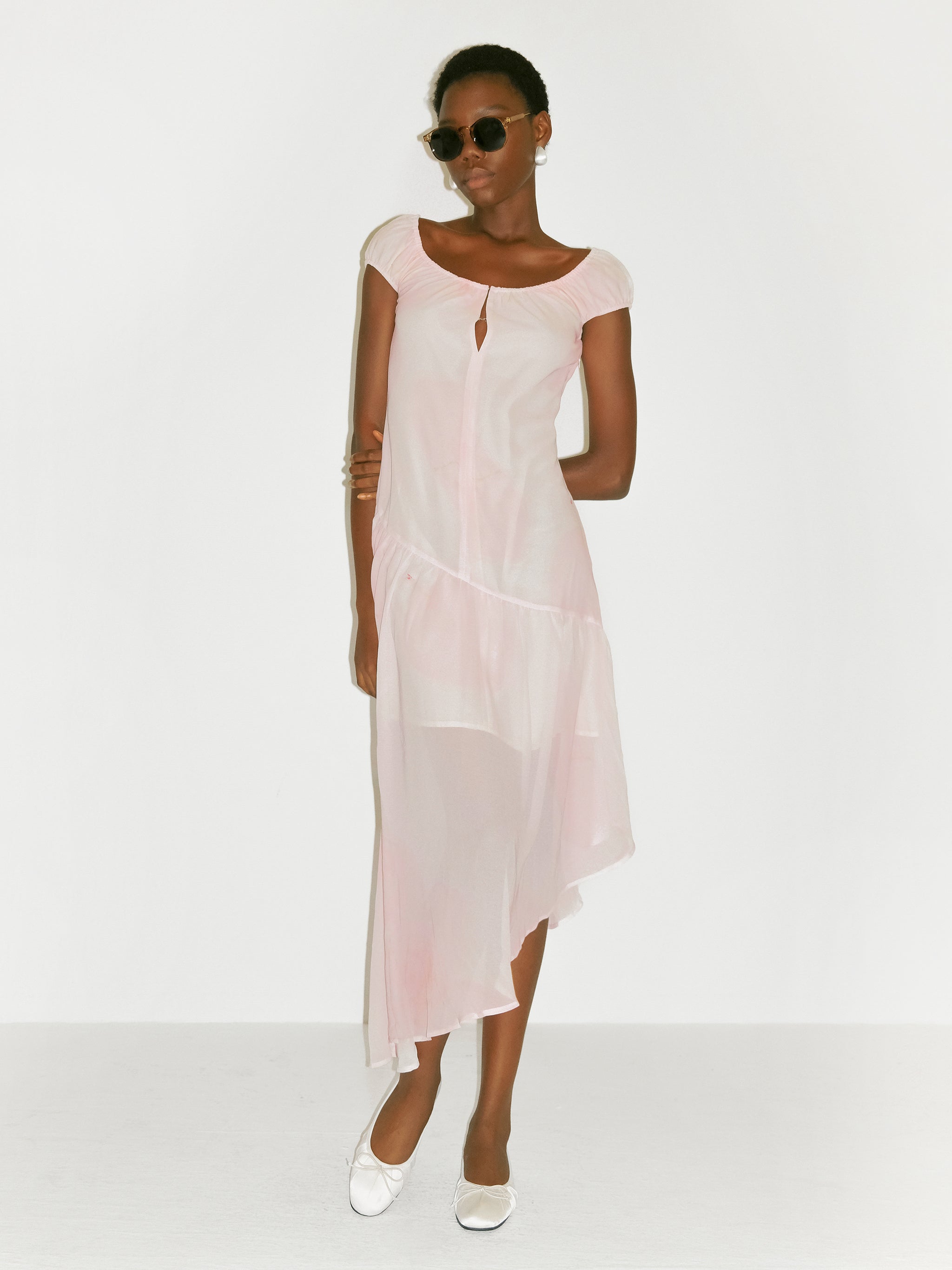 CUBIC Abstract Print Asymmetrical Chiffon Midi Dress-15
