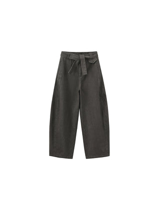Wide Belted Tapered-Leg Denim Trousers