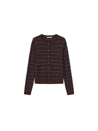 Striped Contrast Long-Sleeve Knit Cardigan