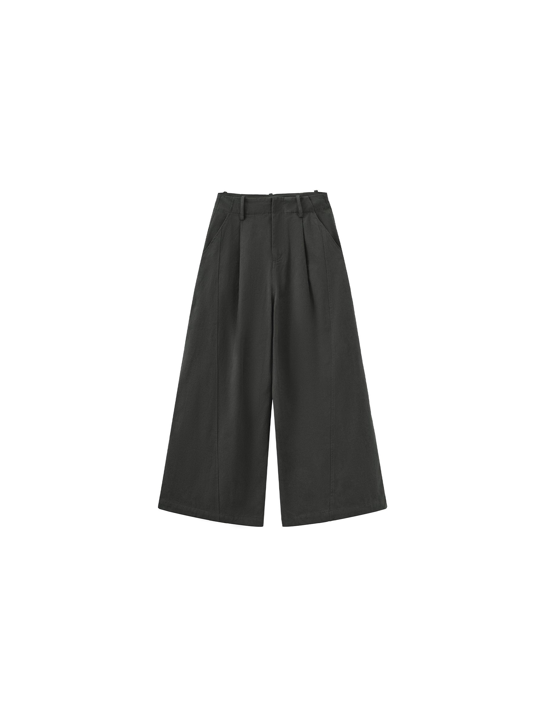 100% Cotton High-Waisted Wide-Leg Casual Trousers-14
