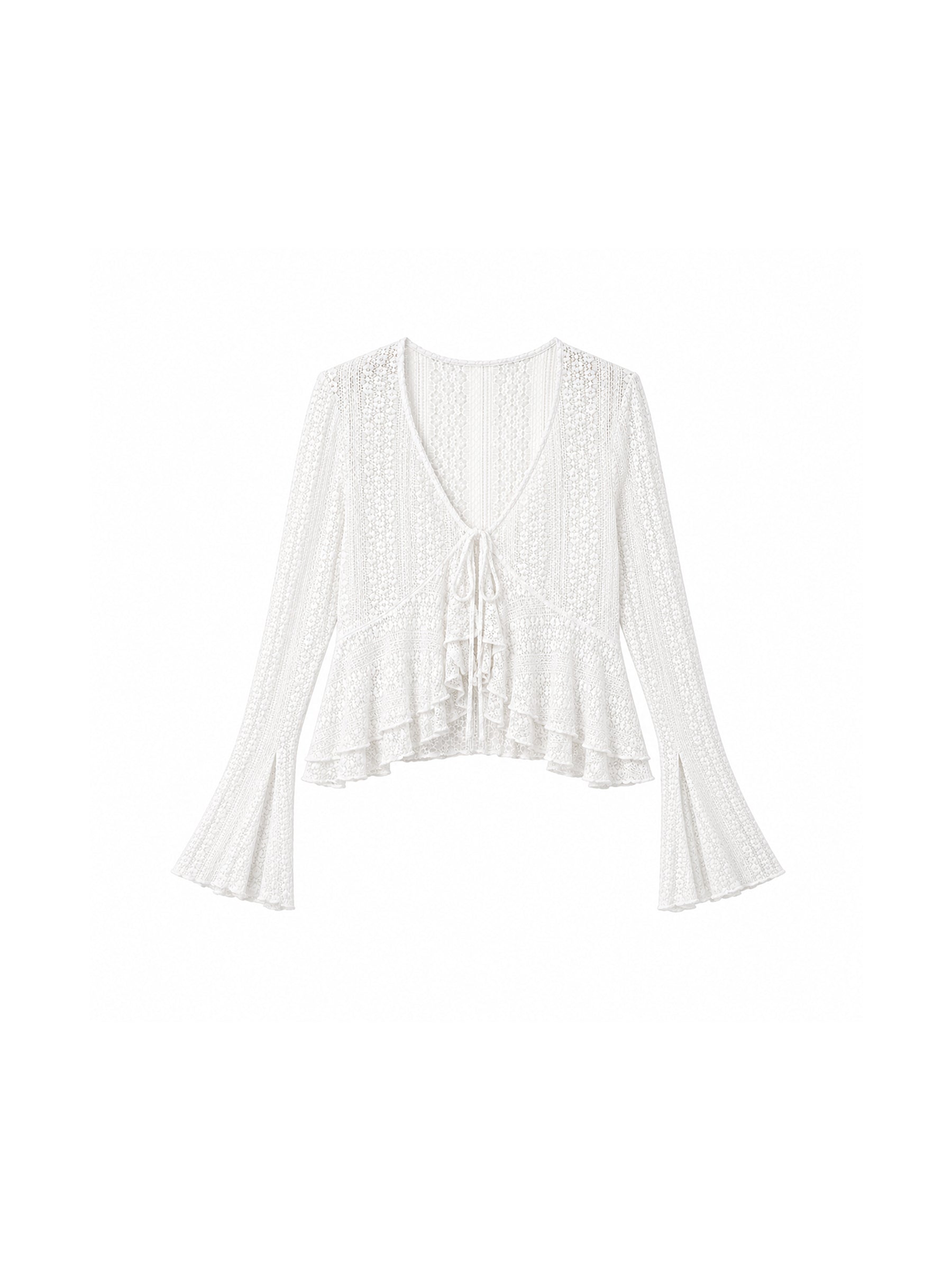 CUBIC Sheer Knit Tie-Front Peplum Top-15