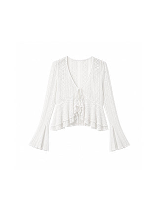 CUBIC Sheer Knit Tie-Front Peplum Top