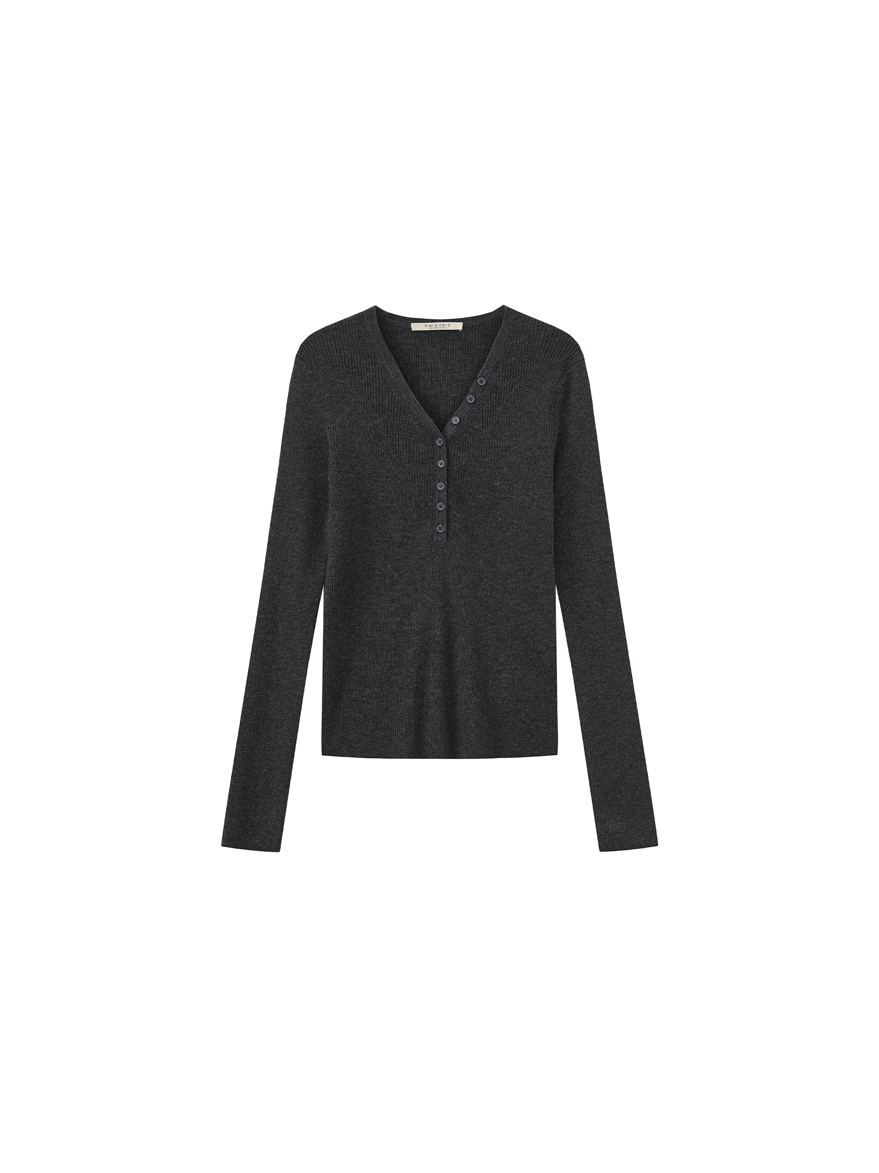 V-Neck Button-Front Fitted Knit Top-15