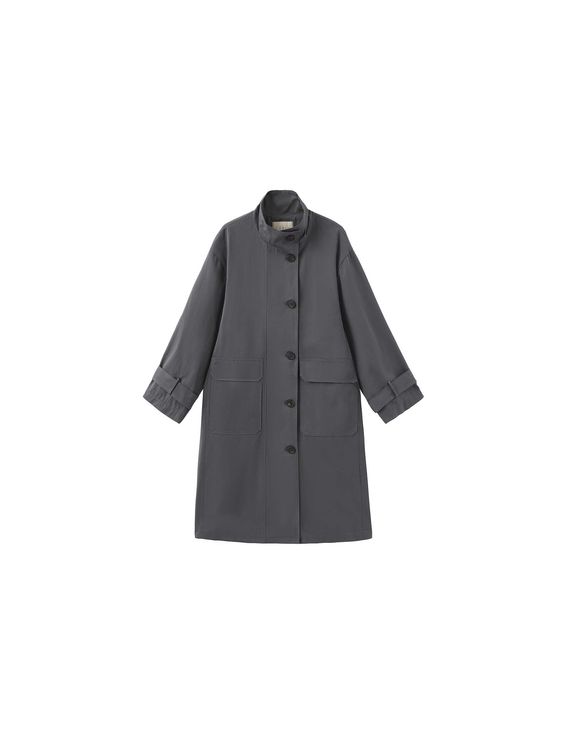High Collar Long Trench Coat-17