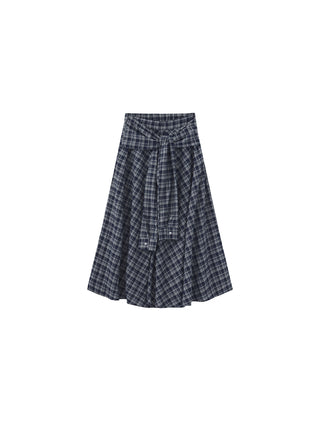 Plaid A-Line Skirt with Faux Shirt Sleeve Tie