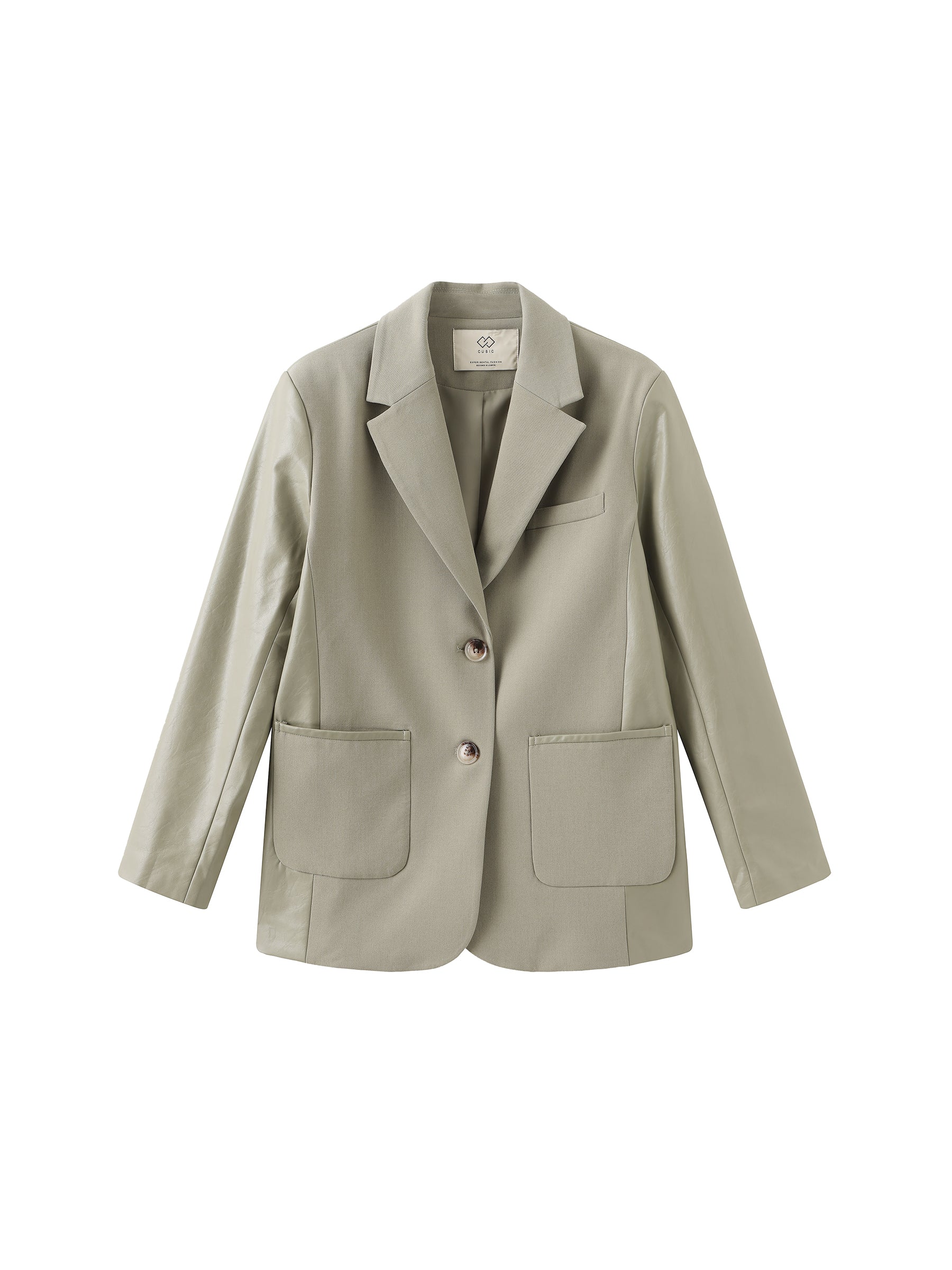 Faux Leather and Wool Oversized Blazer-17