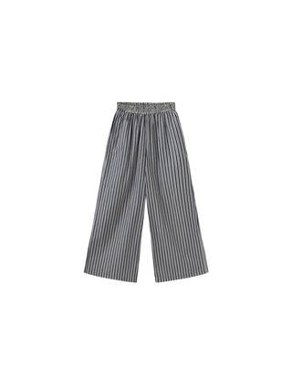 Pleated Striped Wide-Leg Trousers