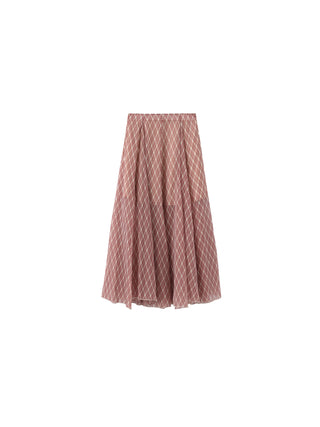 Asymmetrical Flowy Check Maxi Skirt-Red