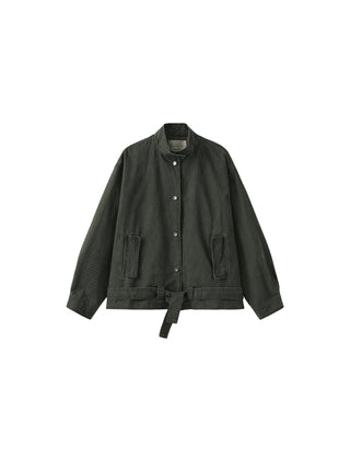 Stand-Collar Washed Twill Utility Jacket
