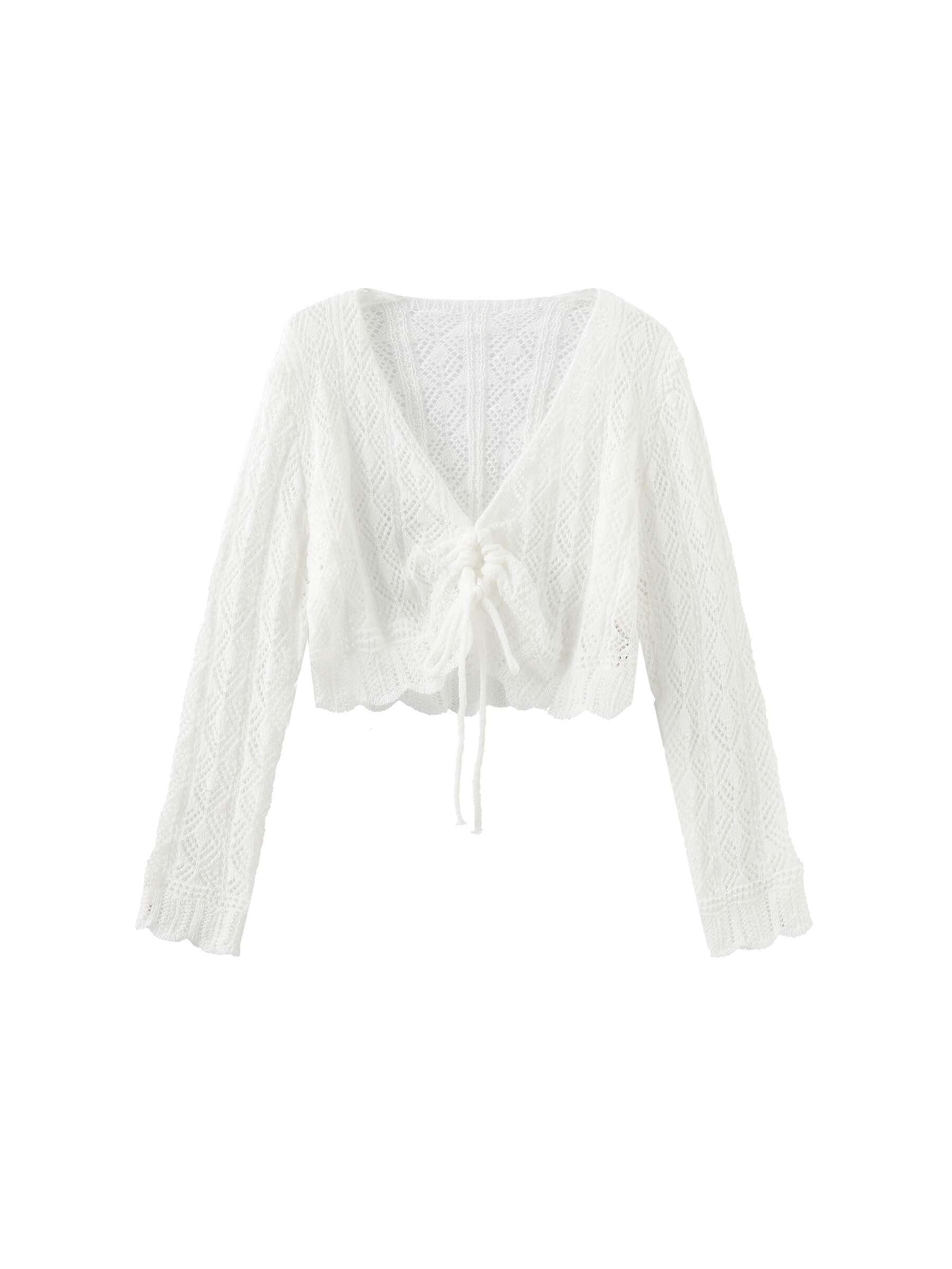 Thin Knit V-Neck Drawstring Top-17
