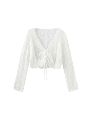 Thin Knit V-Neck Drawstring Top