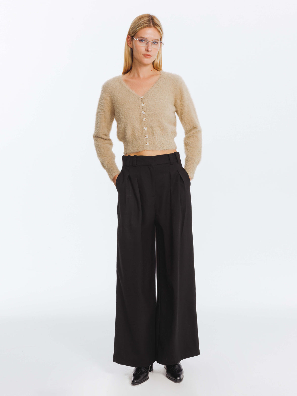 Wide Leg Double Pleated Trousers-12