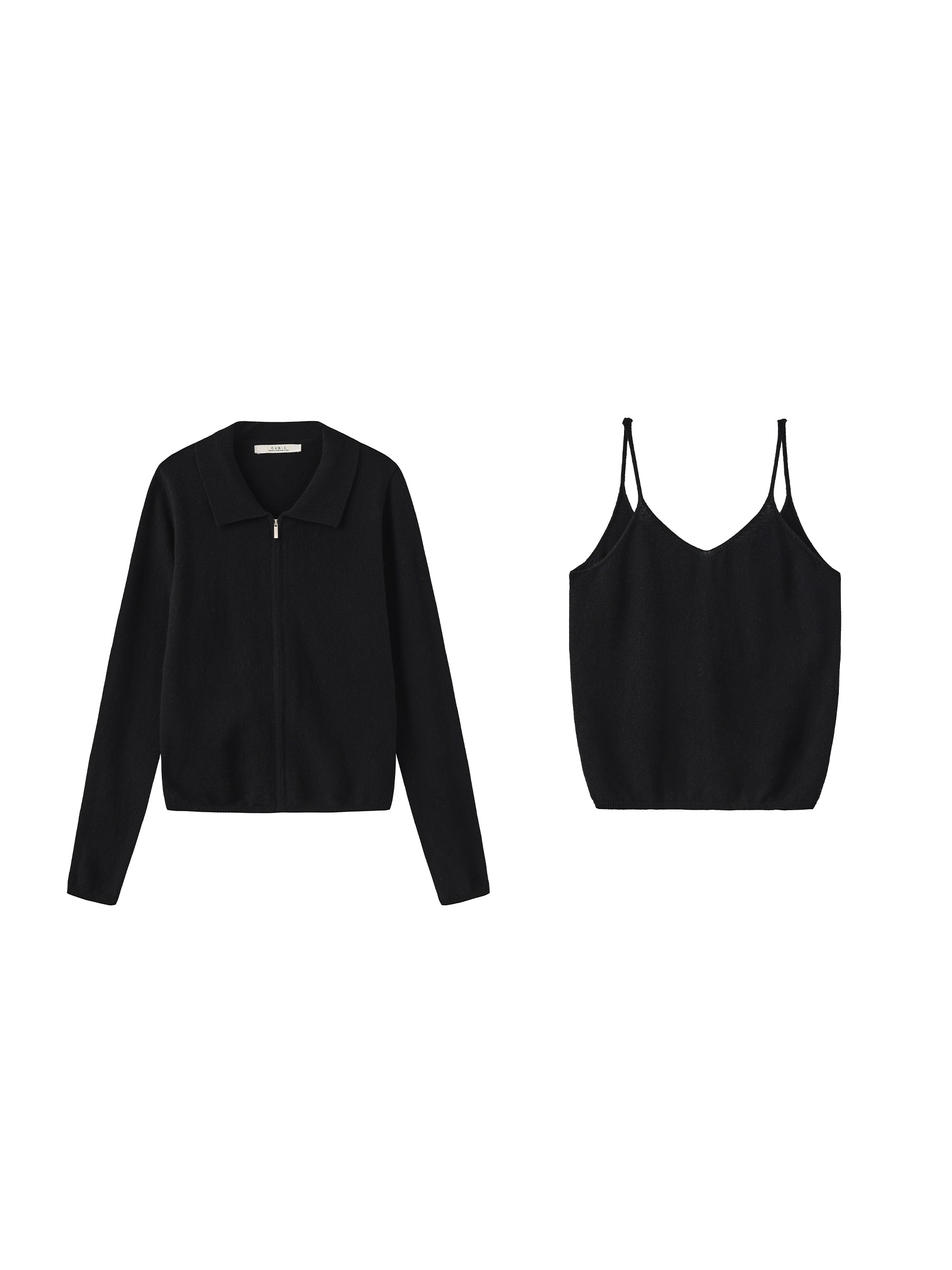 Zip-Up Collared Cropped Knit Cardigan & Vest Set-15