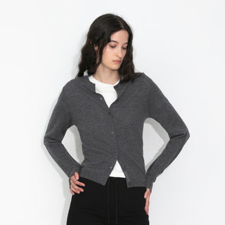 100% Wool Knit Cardigan with Crew Neck