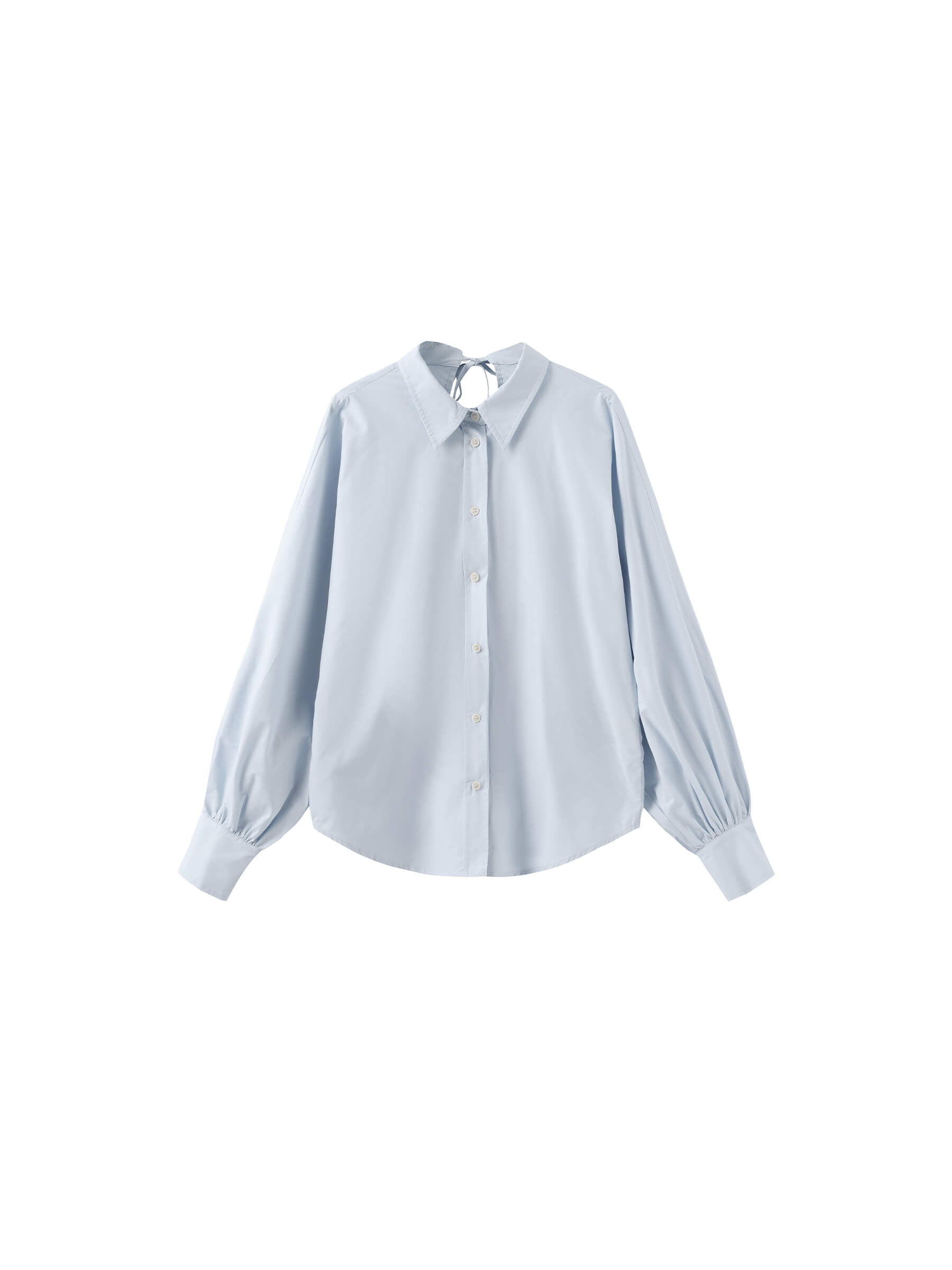 100% Cotton Oversized Balloon Sleeve Backless Tie Shirt-17