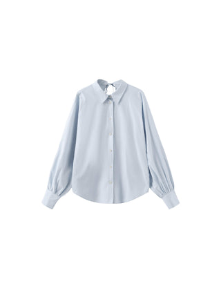 100% Cotton Oversized Balloon Sleeve Backless Tie Shirt