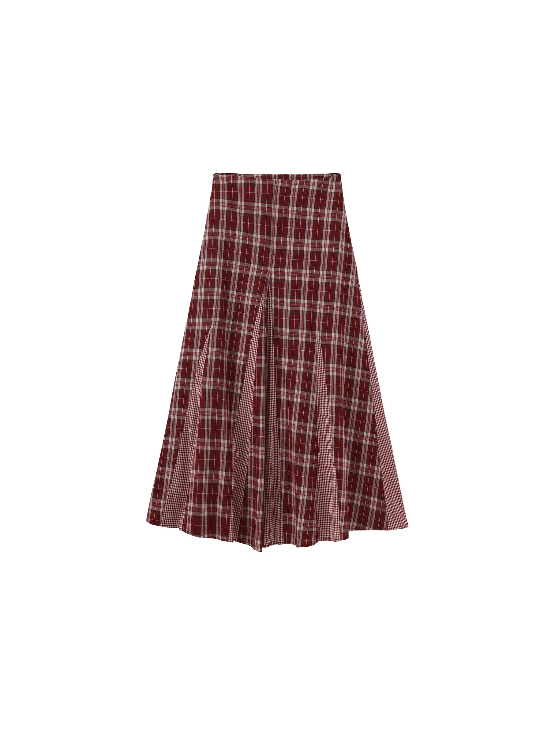 100% Cotton Patchwork Check A-Line Maxi Skirt-15