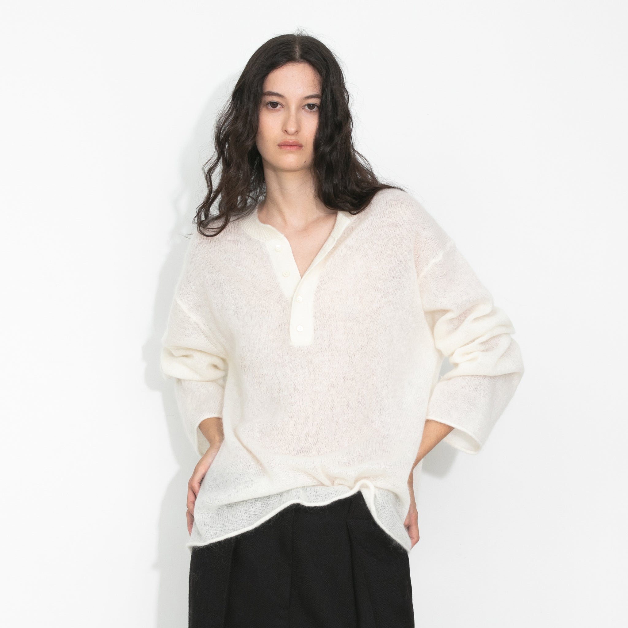 Henley Neck Loose-Fit Long-Sleeve Cover-Up-14
