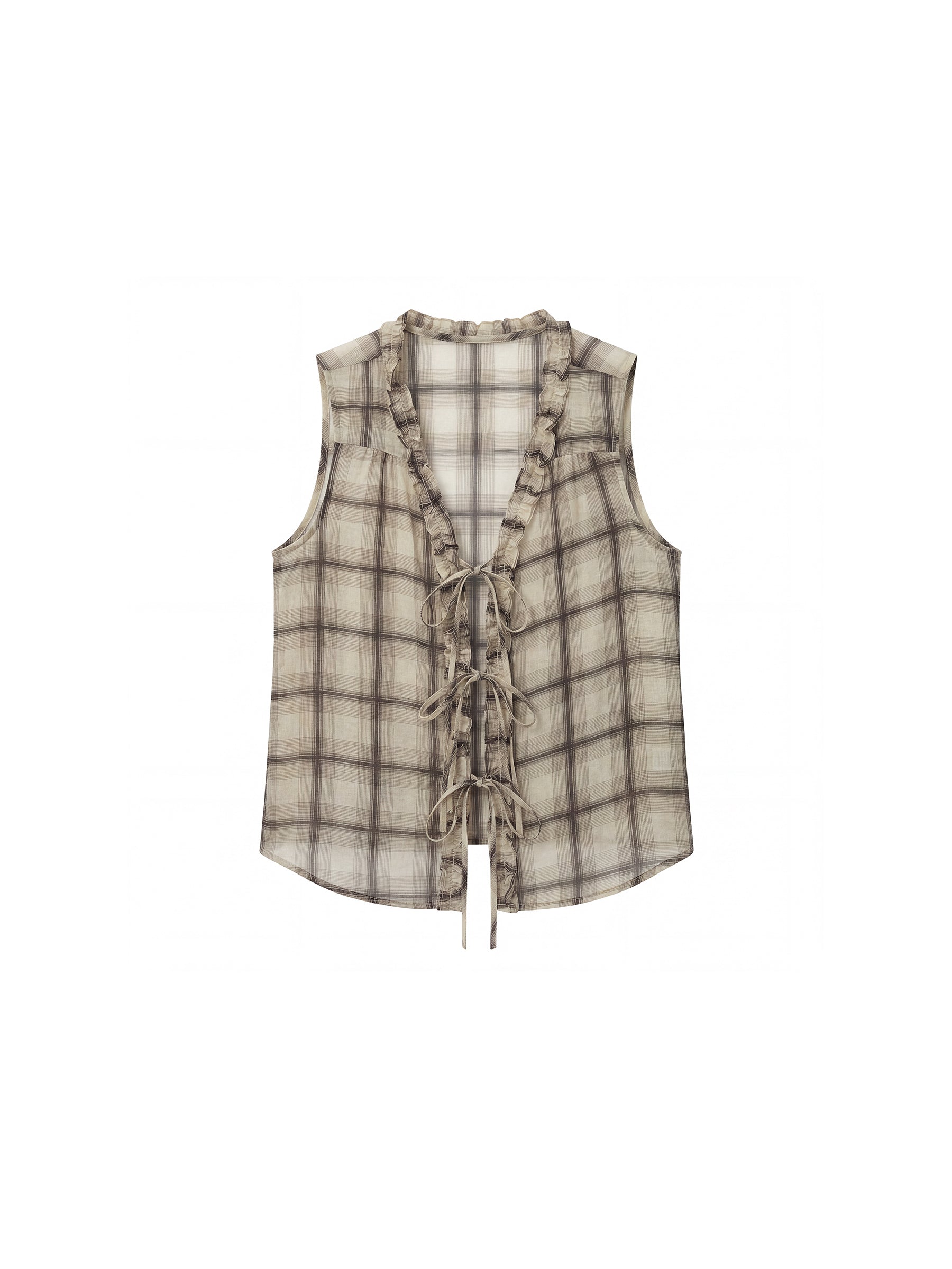 CUBIC Ramie Ruffle-Trim Tie Vest-15