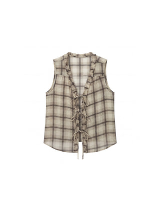 CUBIC Ramie Ruffle-Trim Tie Vest