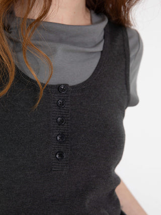 Slim-Fit Knit Henley Vest with Neck Tie