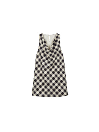 CUBIC Linen Blend Halter Check Top