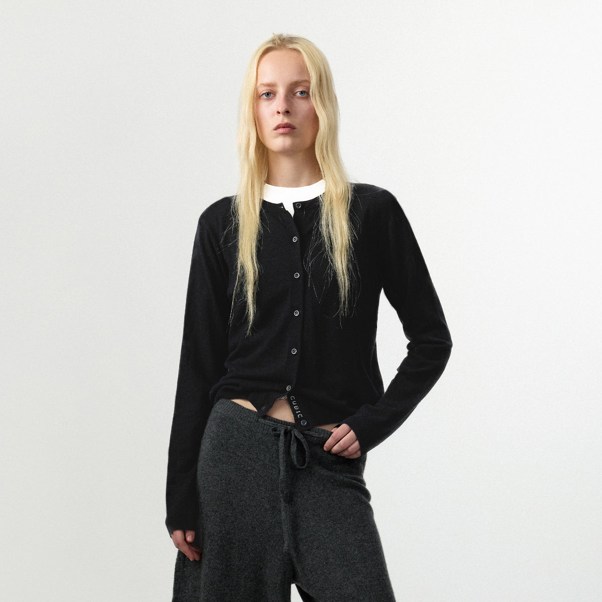 100% Wool Knit Cardigan with Crew Neck-15