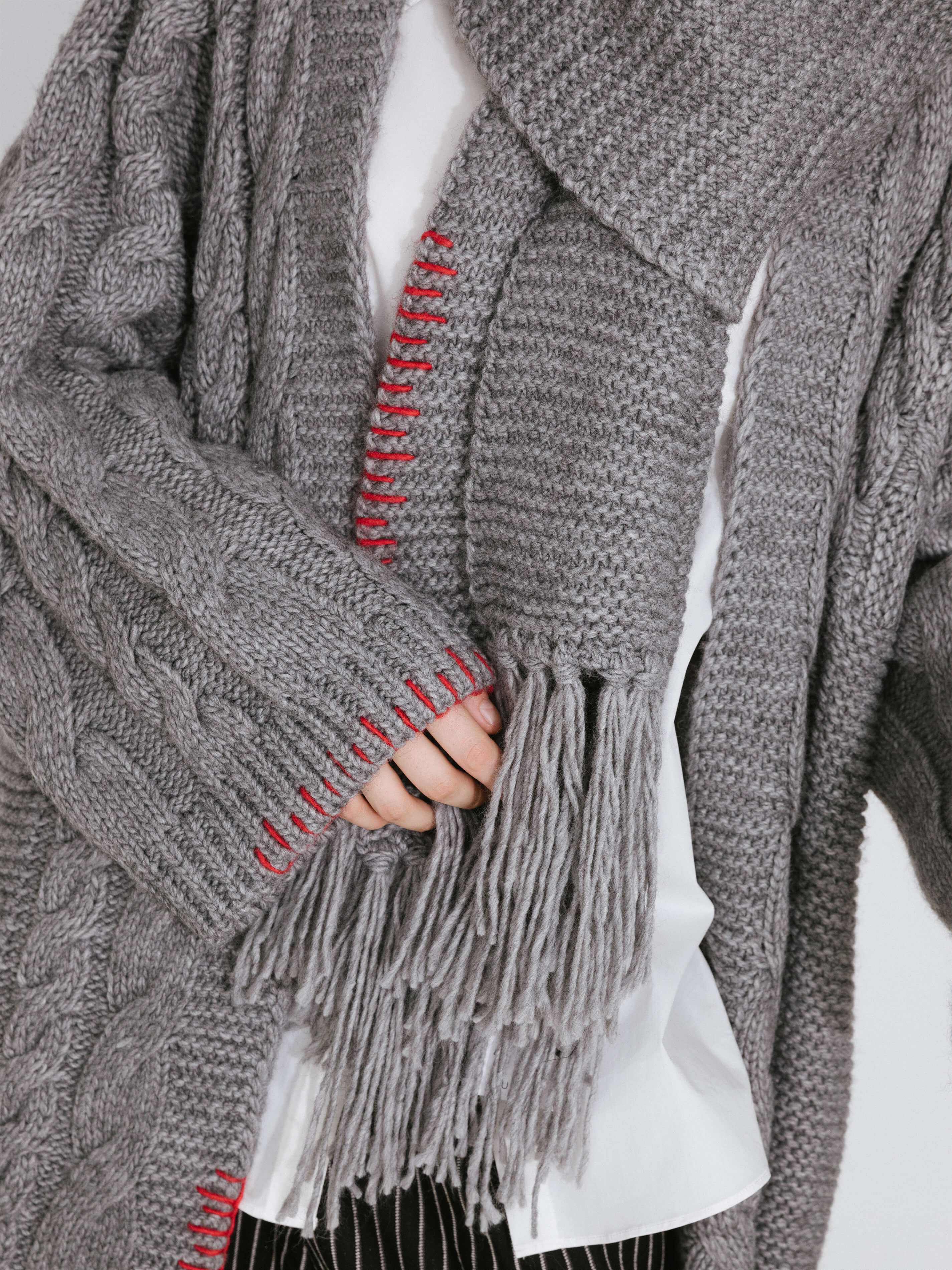 Fringed Long Scarf with Wool Blend-17