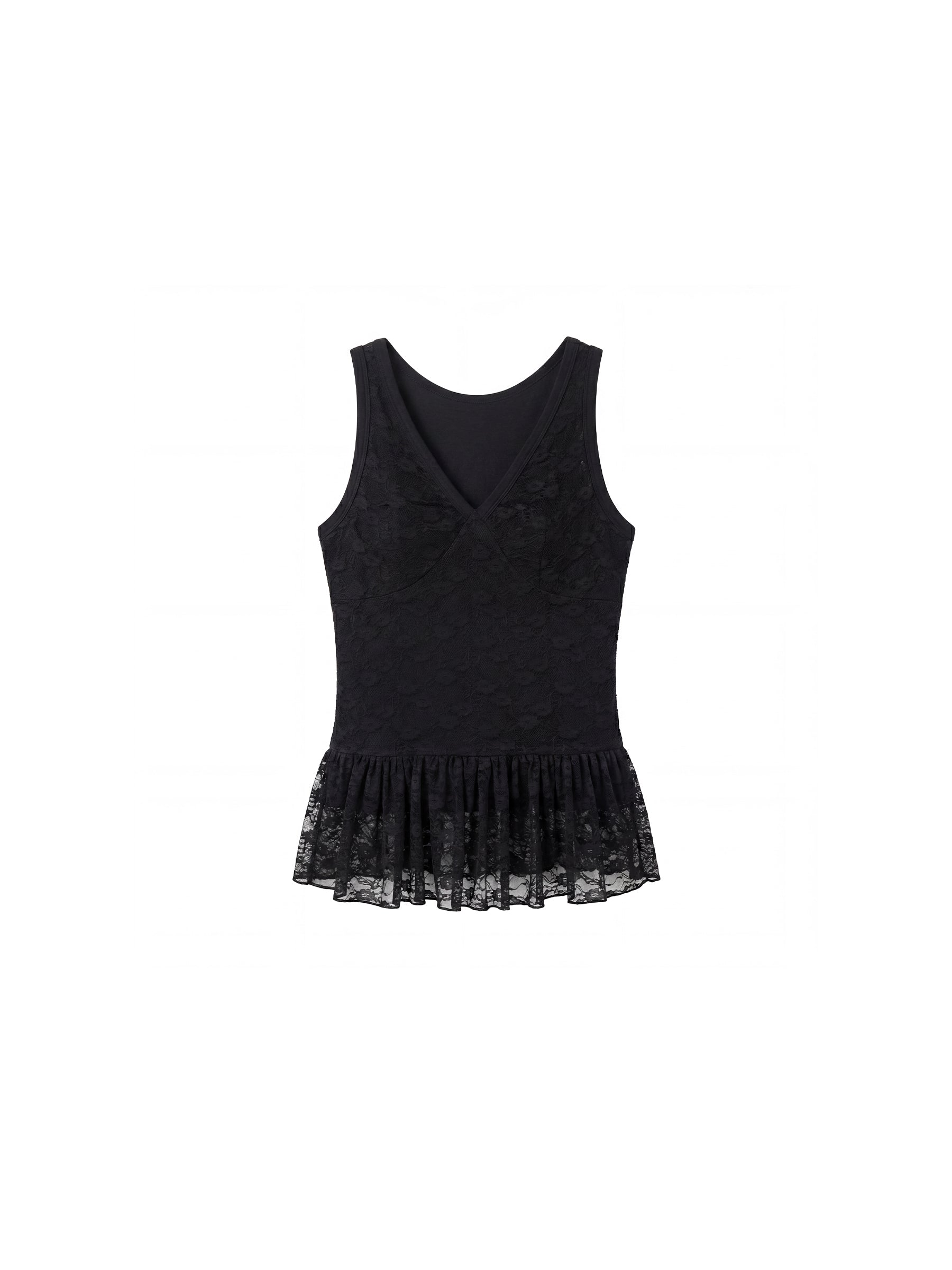 CUBIC Lace V-Neck Peplum Tank Top-15