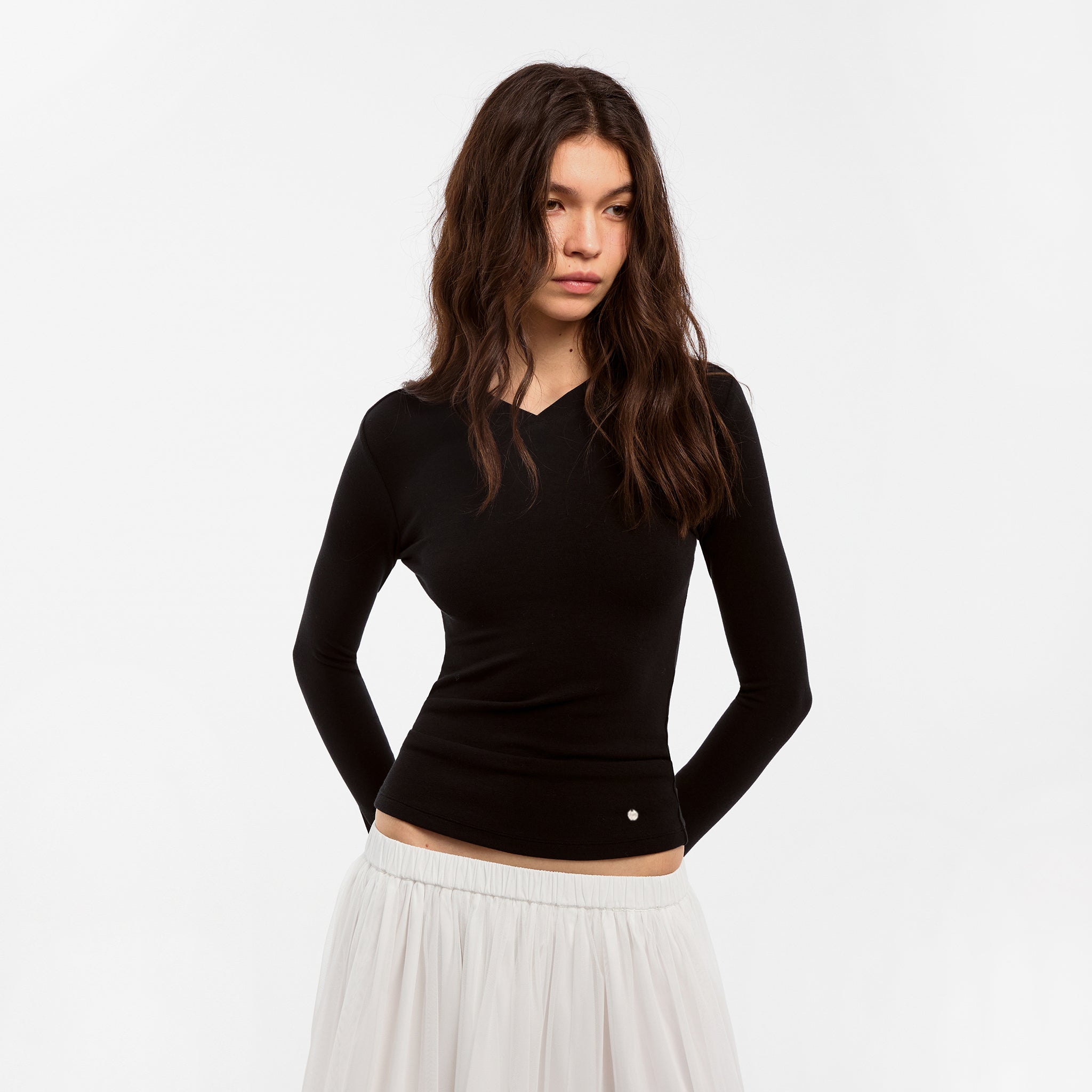 CUBIC Wool Blend V-Neck Knit T-Shirt-15