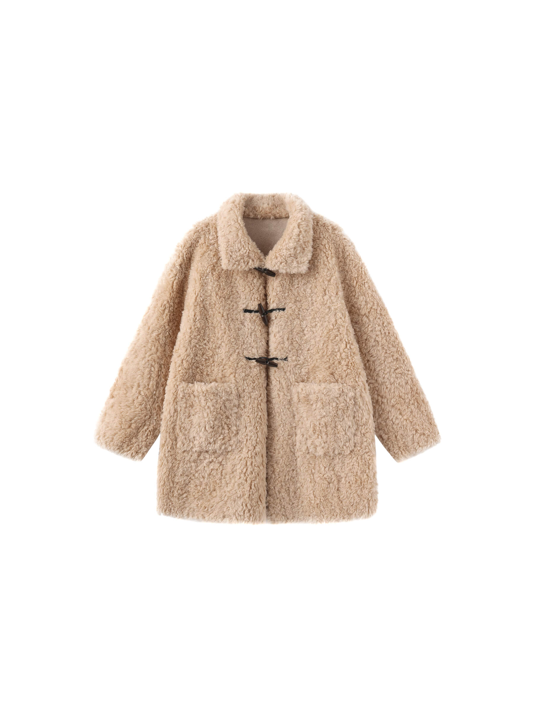 ONE BY CUBIC Hign Collar Furry 100% Wool Coat-15
