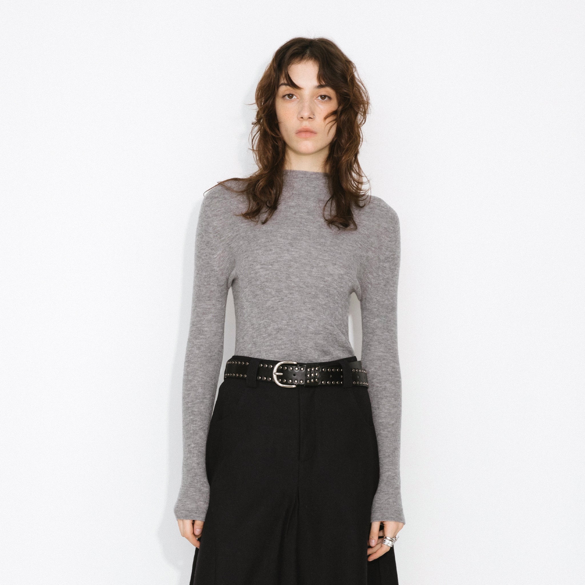 CUBIC 100% Wool Mock‑Neck Fitted Knit Top-15