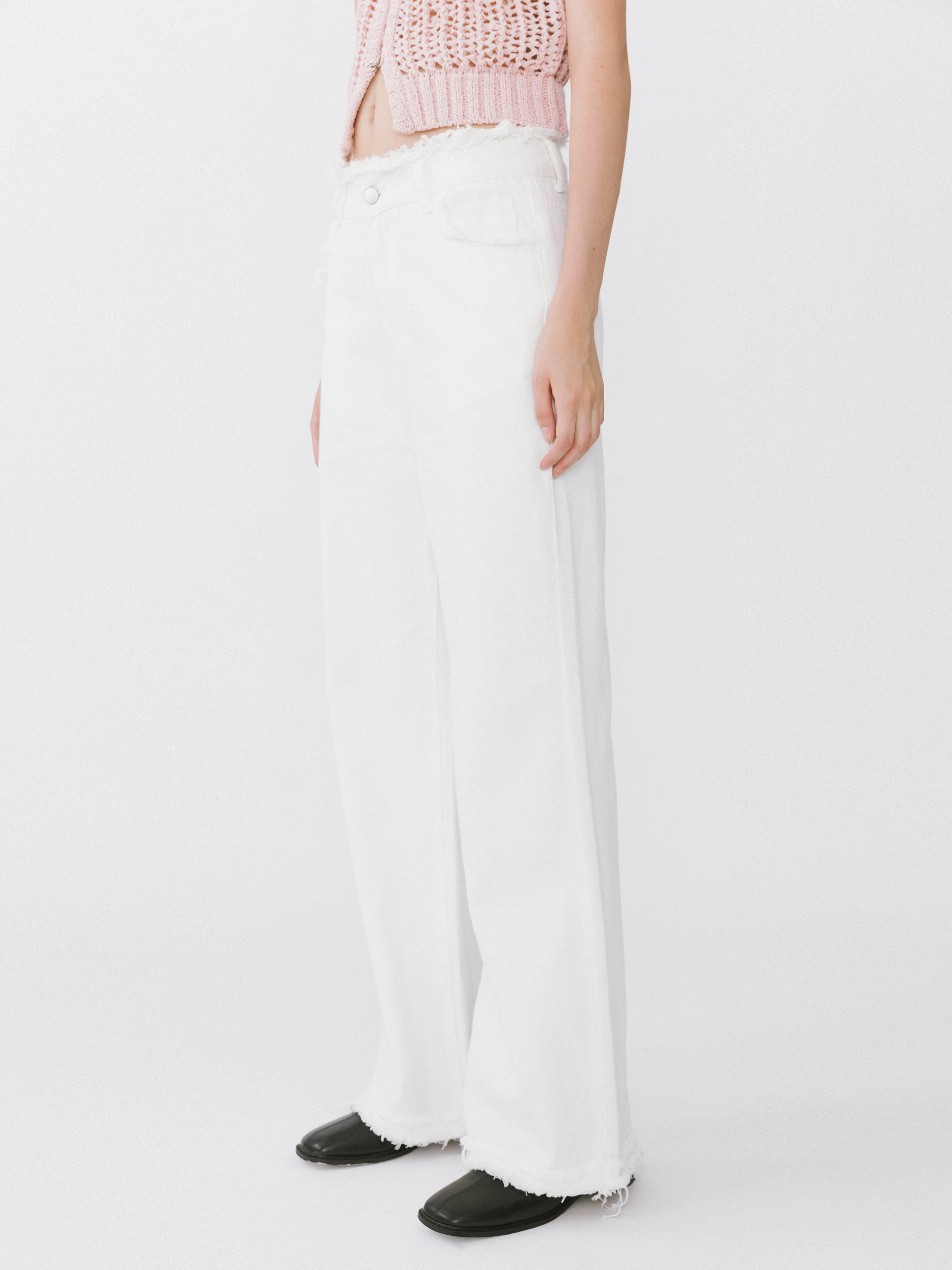 Raw Edge Wide Leg Jeans-15