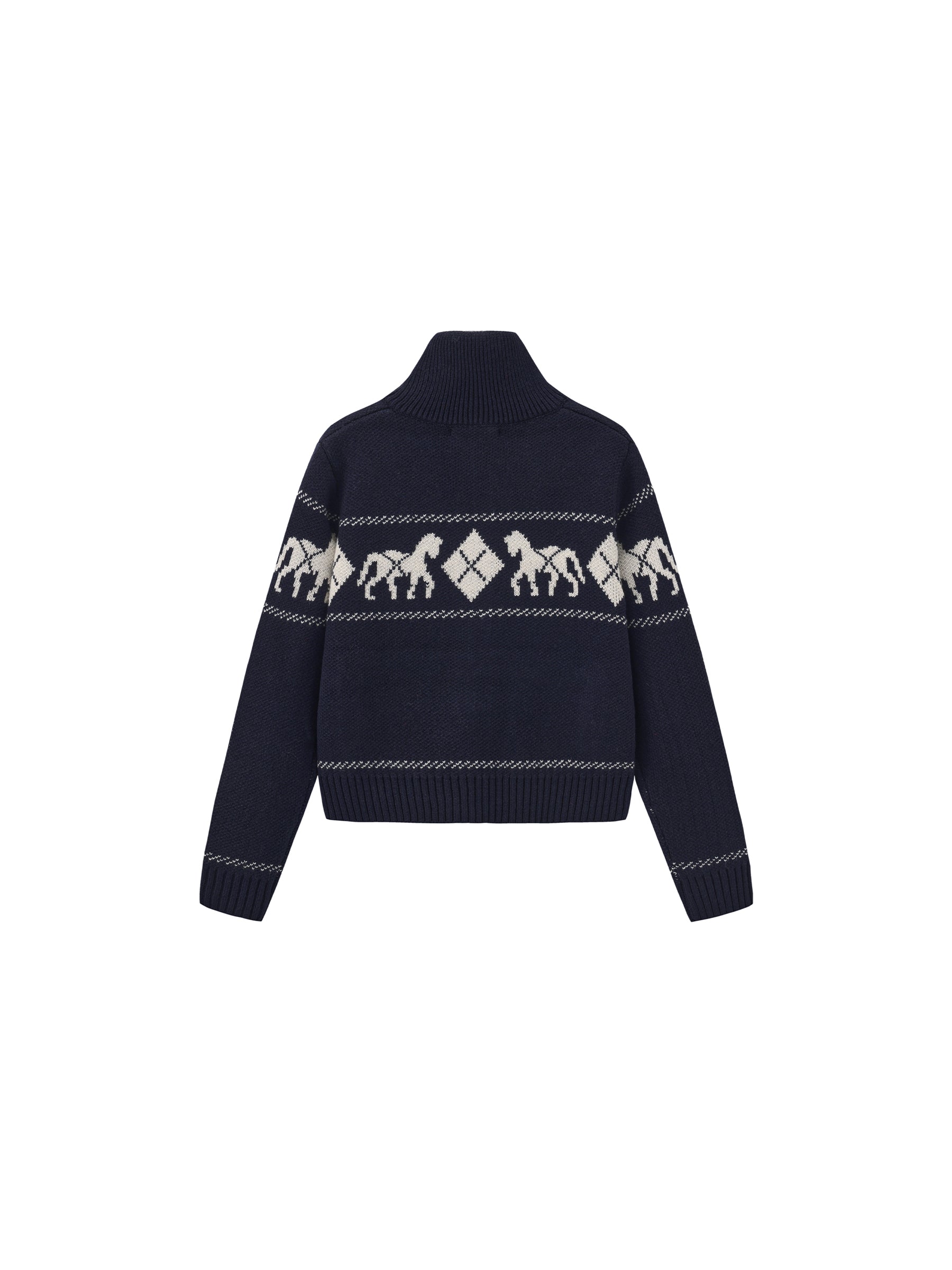 Horse Pattern Diamond Zip-Up Knit Cardigan-15
