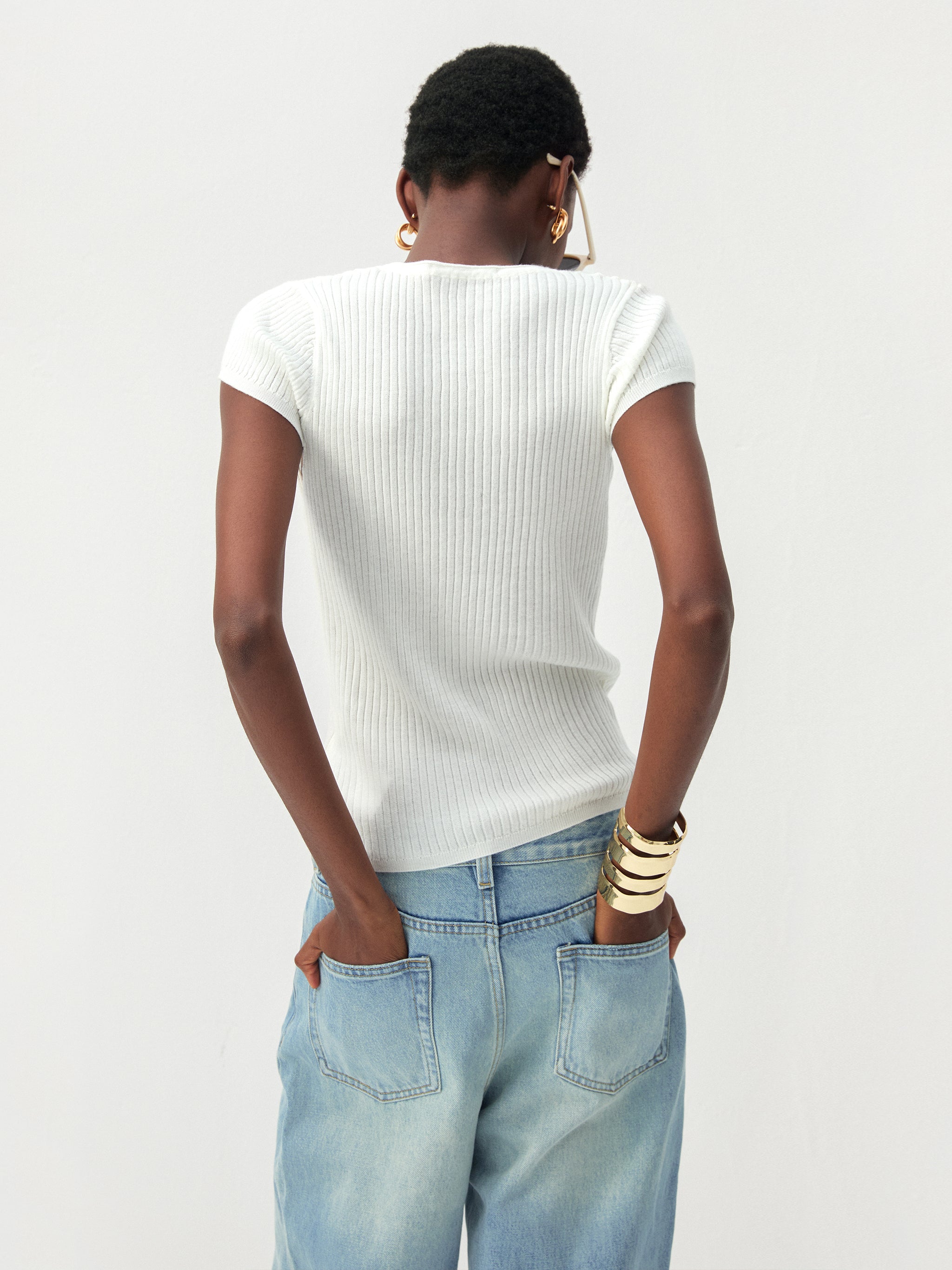 CUBIC Wool-Blend Ribbed Scoop Neck Knit Top-15