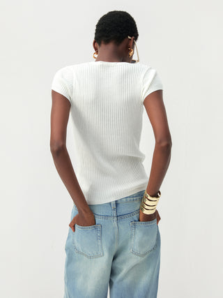 CUBIC Wool-Blend Ribbed Scoop Neck Knit Top