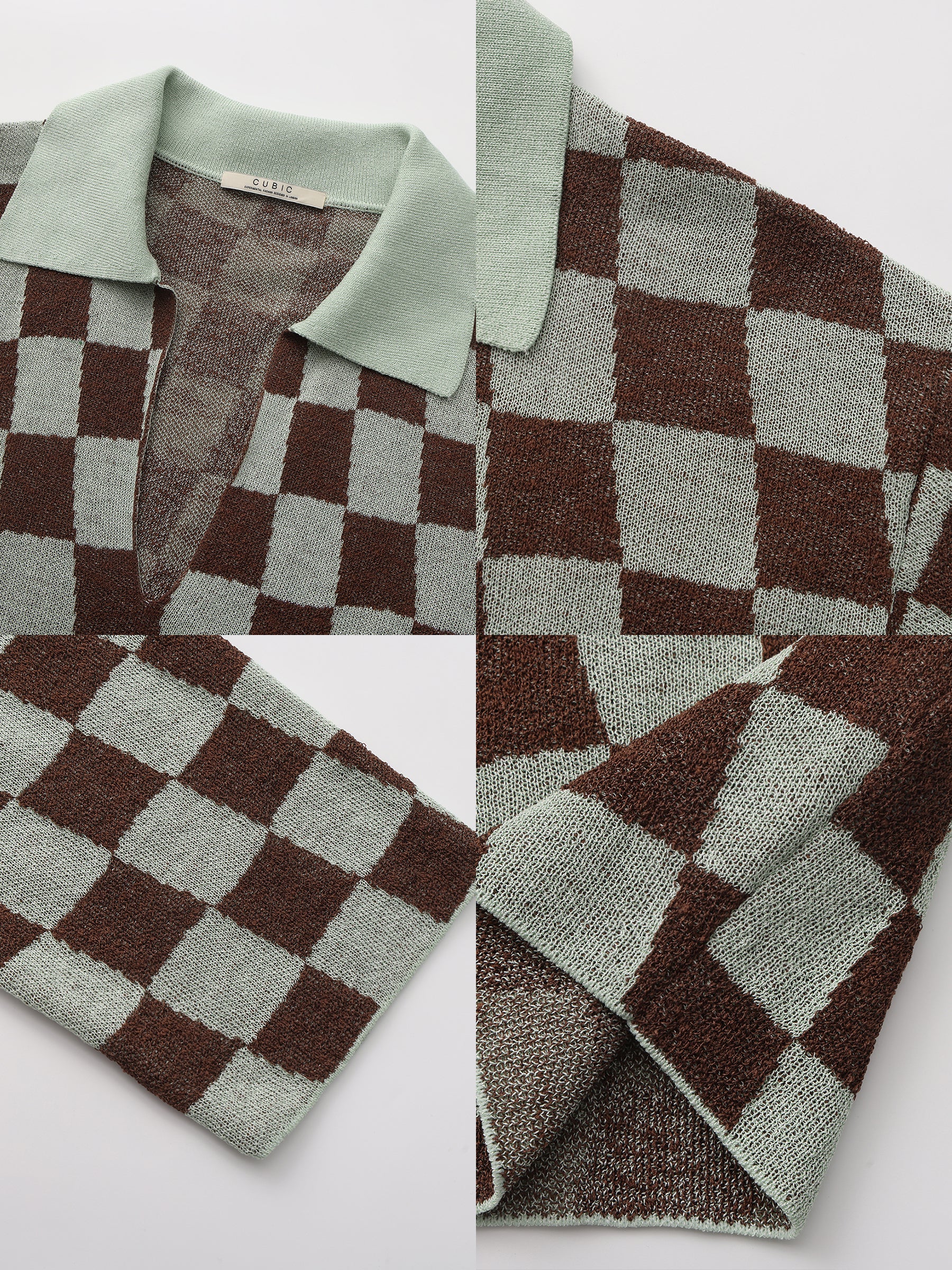 Checkerboard Contrast Knit Top-14