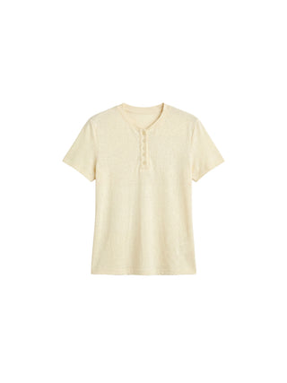 CUBIC Lyocell-Linen Blend Henley Neck Top