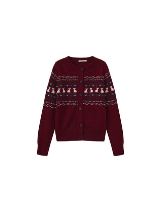 CUBIC Cat Print Fair Isle Wool-Blend Cardigan