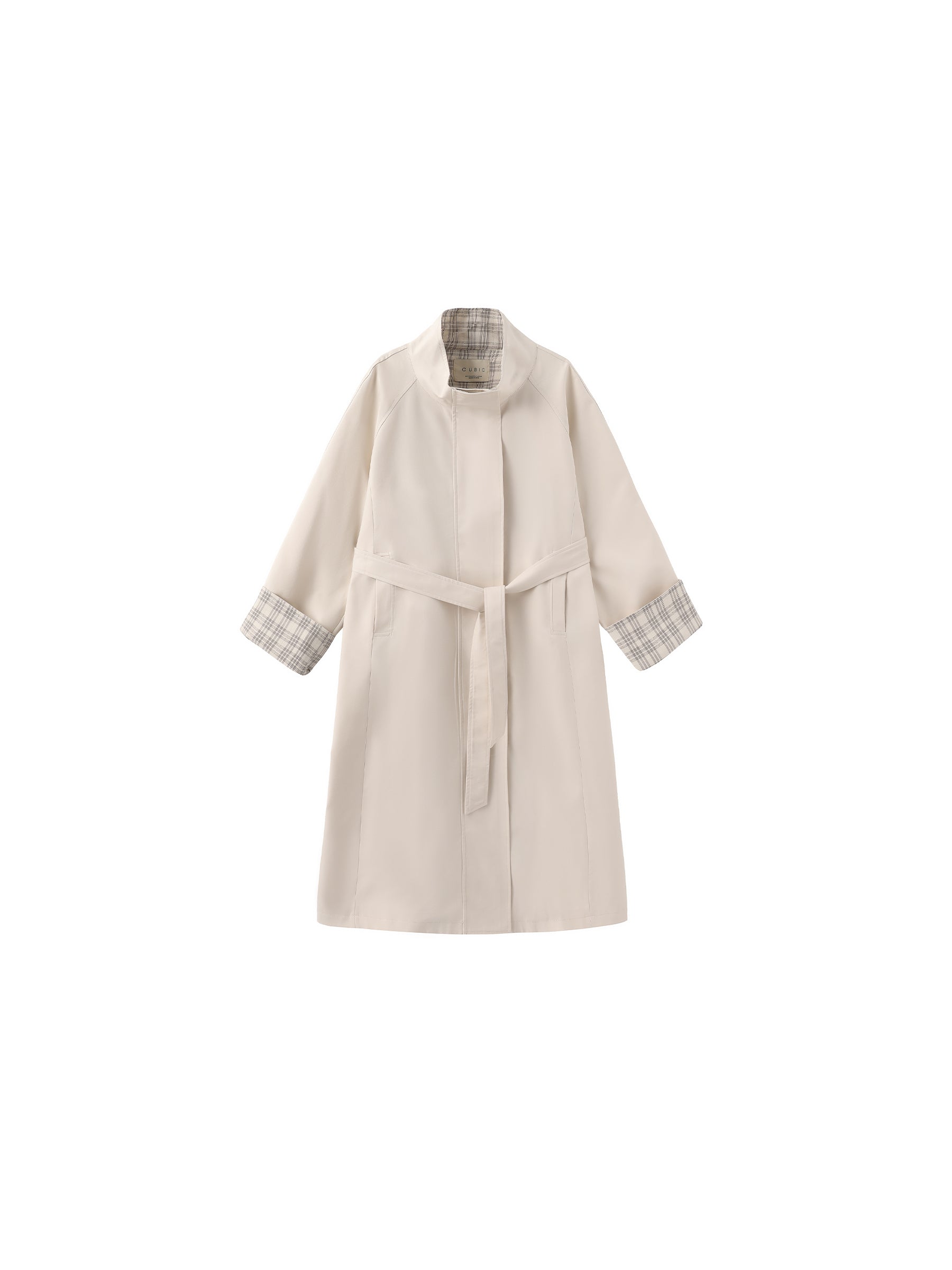 Funnel Neck Colorblock Cuff Trench Coat-15
